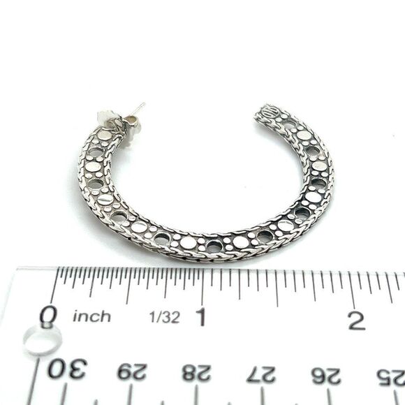 John Hardy Estate Dot Flat Hoop Earrings 1.95" Sterling Silver JH58 - Picture 3 of 7